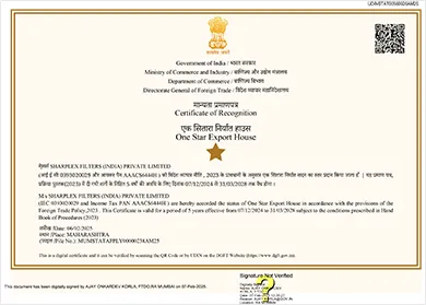 One Star Export House certificate